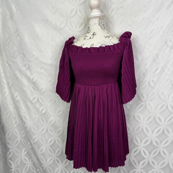 Ali & Jay Le Flirt Off the Shoulder Pleated Magenta Mini Dress NWT - Picture 14 of 15